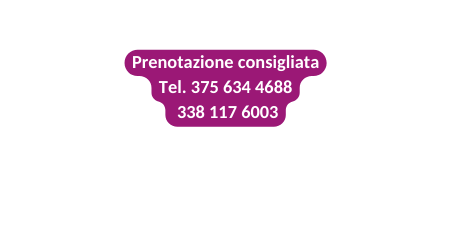 Prenotazione consigliata Tel 375 634 4688 338 117 6003